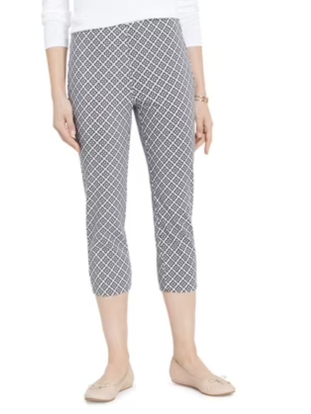 Charter Club Women's Tummy Slimming Bristol Capri Pants Navy Blue White 10